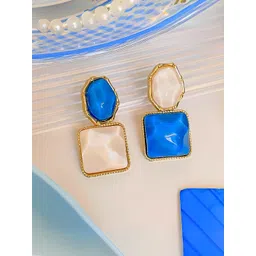 COOLWOOL Gold-Plated Artificial Stones Studded Square Drop Earrings-picture-40