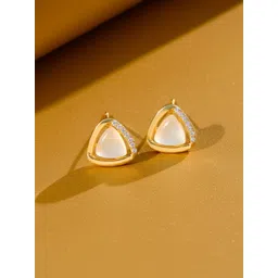COOLWOOL Gold Plated Artificial Stones Studded Triangular Shaped Korean Studs image 1
