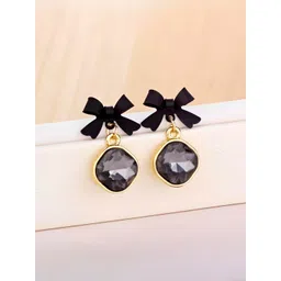 COOLWOOL Korean Gold-Plated Artificial Stones Studded Contemporary Drop Earrings-picture-25