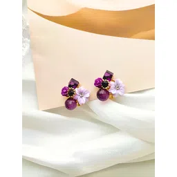 COOLWOOL Korean Gold-Plated Artificial Stones Studded Floral Shaped Studs-picture-20