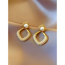 COOLWOOL Korean Gold-Plated Pearls Beaded Contemporary Drop Earrings-picture-13