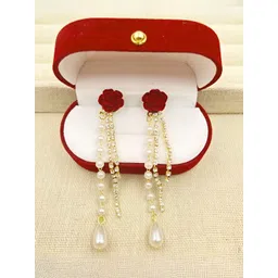 COOLWOOL Korean Gold-Plated Pearls Beaded Floral Shaped Drop Earrings-picture-26