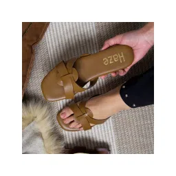 Coral Haze Camel Tan Leatherite Strappy Flats-picture-14