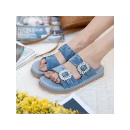 Coral Haze Shaded Light Denim Blue Glitter Cushioned Flatform Sandals-picture-21