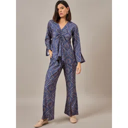 CORSICA Abstract Printed V Neck Top With Trousers-picture-17