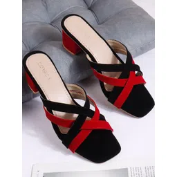 CORSICA Colourblocked Velvet Block Sandals image 5