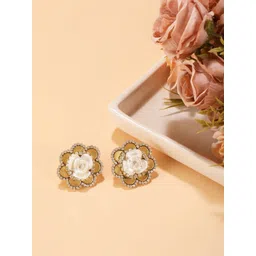 corsica DressBerry Gold-Plated Artificial Stones Studded Floral Shaped Studs-picture-16