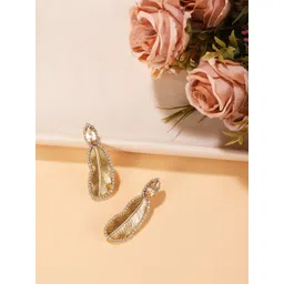 corsica DressBerry Gold-Plated Artificial Stones Studded Leaf Shaped Drop Earrings-picture-17