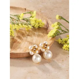 corsica DressBerry Gold-Plated Pearls Beaded Floral Shaped Drop Earrings-picture-13