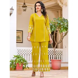 CORSICA Embroidered V-Neck Top With Trousers Co-Ords-picture-23