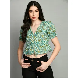 CORSICA Floral Print Puff Sleeve Crop Top-picture-11