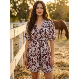 CORSICA Floral Print Puff Sleeve Fit & Flare Dress-picture-36
