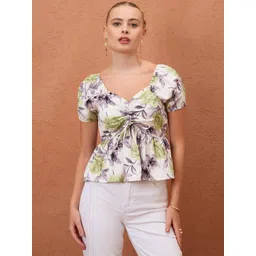 CORSICA Floral Print Sweetheart Neck Ruched Empire Top-picture-14