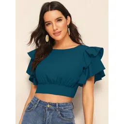 CORSICA Flutter Sleeve Blouson Crop Top-picture-24