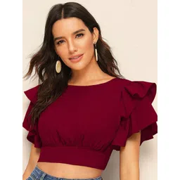 CORSICA Flutter Sleeve Blouson Crop Top-picture-28