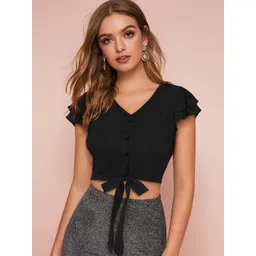 CORSICA Flutter Sleeve Crop Top-picture-18