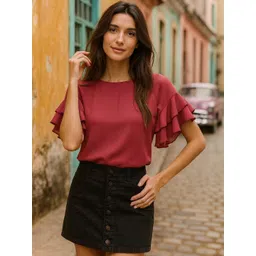 CORSICA Flutter Sleeve Ruffles Georgette Top-picture-25