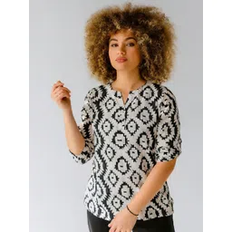 CORSICA Geometric Print Roll-Up Sleeves Cotton Top-picture-14