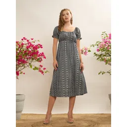 CORSICA Geometric Printed Puff Sleeves Empire Midi Dress-picture-12