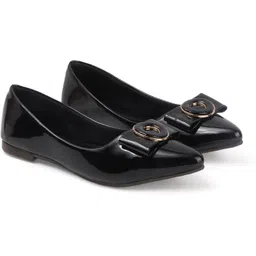 corsica Inkcraft Women’s Stylish Patent Flat Shoes with Bow & Metal Accent – Black Casuals For Women-picture-12