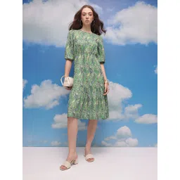 CORSICA Paisley Printed Puff Sleeves Gathered Detailed Tiered A-Line Dress-picture-34