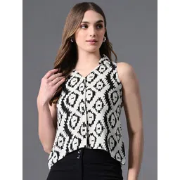CORSICA Print Cotton Shirt Style Crop Top-picture-18