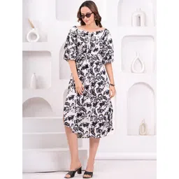 CORSICA Print Off-Shoulder Puff Sleeve A-Line Midi Dress-picture-40