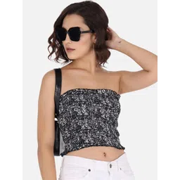 CORSICA Print Off-Shoulder Smocked Crepe Tube Crop Top-picture-36