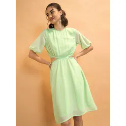 CORSICA Puff Sleeve Cut-Out Waist A-Line Dress-picture-26