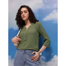 CORSICA RIbbed V-Neck Top with Button Detail-picture-14