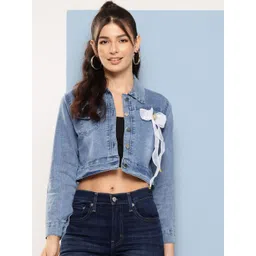 CORSICA Self Design Crop Denim Jacket-image-0