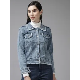 CORSICA Self Design Regular Denim Jacket-image-4