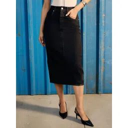 CORSICA Straight Fit Back Slit Midi Denim Skirt-picture-11
