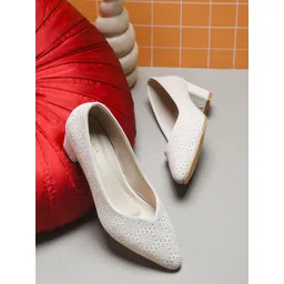 CORSICA Textured Mid-Top Party Block Pumps With Laser Cuts-picture-10