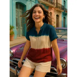 CORSICA Tie and Dye Dyed Mandarin Collar Regular Top-picture-13