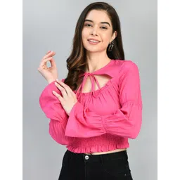 CORSICA Tie-Up Neck Bell Sleeve Crop Top-picture-32