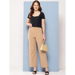 CORSICA Women Beige Solid Regular Fit Mid-Rise Trousers-picture-37