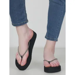 CORSICA Women Black solid Canvas Ortho pain relief flip flop Super Soft Heels Slipper-picture-24