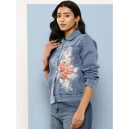 CORSICA Women Blue Cotton Denim Jacket-picture-17