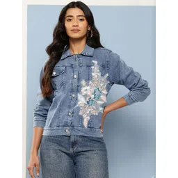 CORSICA Women Blue Cotton Denim Jacket-picture-10