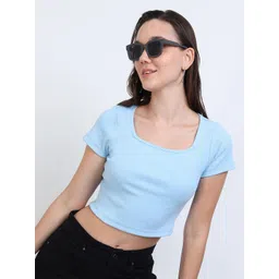 CORSICA Women Casual Regular Sleeves Self Design Solid Cotton Crop Top-picture-37