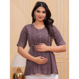 CORSICA Women Dark Mauve Viscose Rayon Zigzag Printed Maternity Top-picture-38