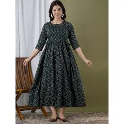 CORSICA Women Floral Printed Gathered or Pleated Fit and Flare Maxi Dress-picture-24