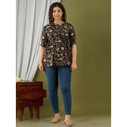 CORSICA Women Floral Printed Mandarin Collar Cotton Top-picture-10