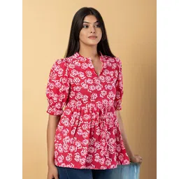 CORSICA Women Floral Printed Mandarin Collar Puff Sleeve Regular Peplum Top image 5
