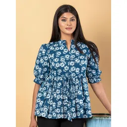 CORSICA Women Floral Printed Pure Cotton Peplum Regular Top-picture-10