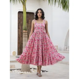 CORSICA Women Floral Printed Shoulder Straps Fit & Flare Midi Dress-picture-38