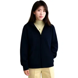 CORSICA Women Navy Blue Solid Fleece Open Front Hooded Jacket-picture-40