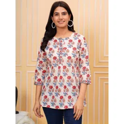 CORSICA Women Off White Cotton Floral Print Cotton Top-picture-35
