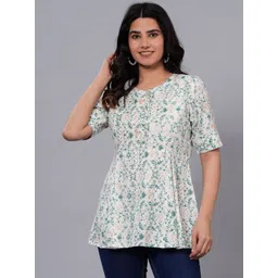 CORSICA Women Off White Floral Printed Round Neck Cotton Maternity Top-picture-23